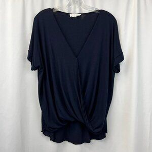 Excuse Me I Have To Go Be Awesome Womens Navy Pullover Wrap Blouse Top Sz Small